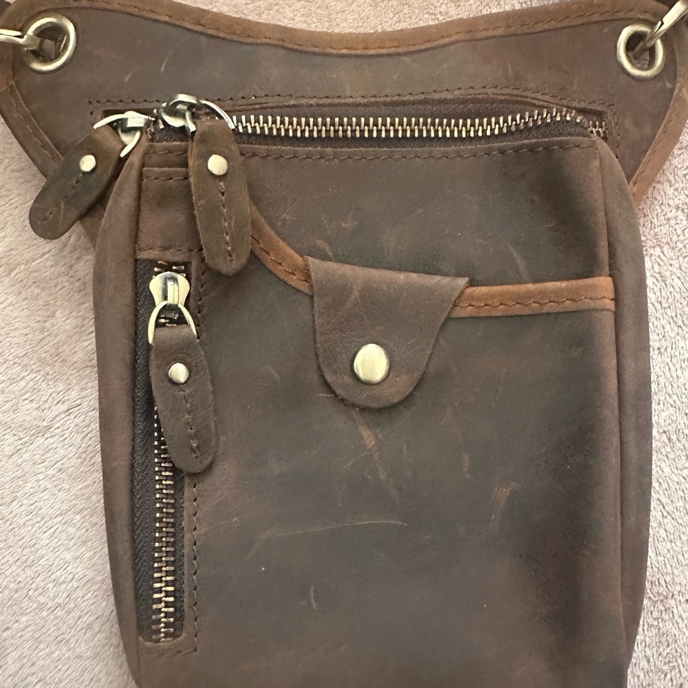 Mens Genuine Leather Waist Pack Messenger Motorcycle Waist Pack Shoulder Drop - Picture 3 of 4